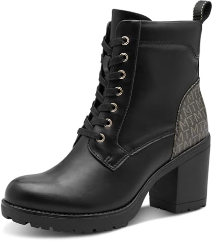 MARCO TOZZI Damen Stiefeletten mit Absatz aus Kunstleder zum Schnüren, Schwarz (Black Comb), 41 EU