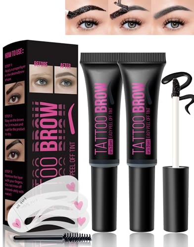 Peel Off Augenbrauen Gel-2Pcs Wasserfeste Augenbrauenfarbe Tint, Transparente und Langanhaltende Augenbrauen Wachs, Natürlichen Tattoo Brow Gel, Bis zu 3 Tage, mit Augenbrauenschablone und Pinsel-01#