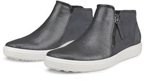 ECCO Women's Soft 7 Side Zip Bootie Sneaker, Silver Metallic/Magnet Nubuck, 7-7.5