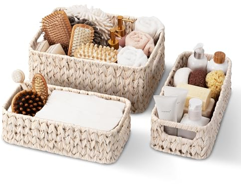GRANNY SAYS Wicker Baskets for Organizing, Wicker Storage Basket for Shlef, Woven Baskets Oraganizer, Waterproof Vanity Basket for Towel, Home 0rganization, 3-Pack
