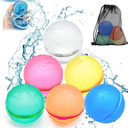 Reusable Water Balloons for Kids,6PCS Magnetic Self-Sealing Quick Fill Water Balloons, Water Bomb for Summer Garden Pool Beach Outdoor Toys, Fun Party Games Water Toys for 3-12 years old Kids Adults
