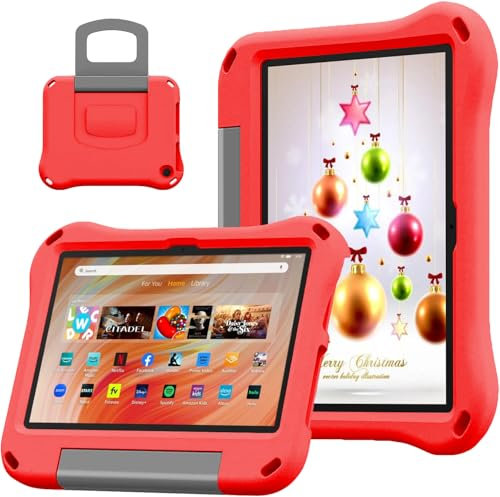 DJ&RPPQ 10inch Tablet-Schutzhülle für Kinder,Schutzhülle für Tablets mit 10 und 10 Plus 2023/2021,stoßfester Griff und Ständer.(Nicht kompatibel mit iPad,Samsung).Red