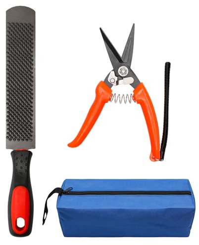 Coldairsoap - Kit di attrezzi da 20,3 cm (3 pezzi), tagliazoccoli per capre con 1 cesoie in metallo, 1 raspa a doppio lato con manico lungo, 1 borsa blu, lima per zoccoli per pecore di capra, alpaca,