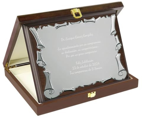 Calledelregalo Placa Conmemorativa Personalizada en Caja Nogal/Regalo de reconocimiento/Placa decorativa personalizada / 25 x 20 cm. / Regalo personalizado