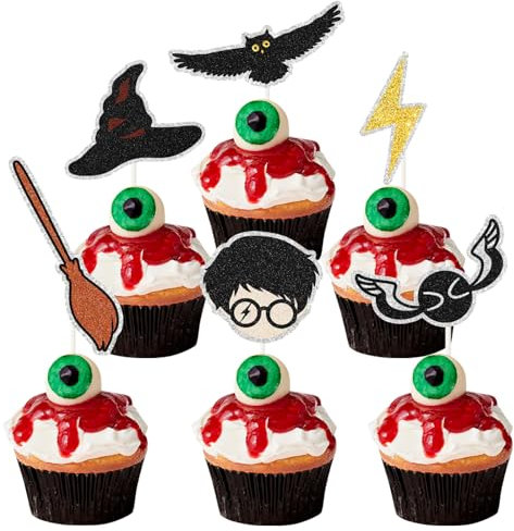 Wizard Cupcake Toppers - 18pcs Magical School Wizard Cupcake Picks - Harry Theme Party Decorations for Baby Shower Kids Birthday