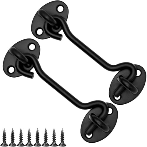 LICQIC Cabin Hook, Gate Latch Hook, 2 Pcs 100 mm/4 in, Black | Stainless Steel Eye Latch for Garage, Shed Door, Window
