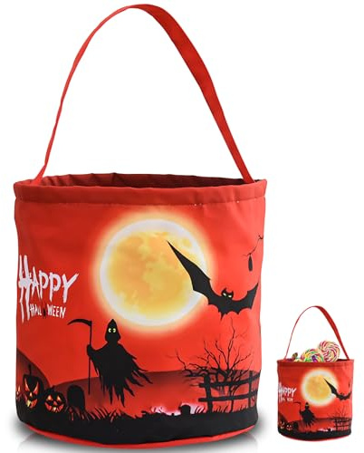 OneNine Halloween Süßigkeit Beutel, Leuchtend Halloween Tasche | Hallowee Korb Für SüßIgkeiten, 3 Beleuchtungsmodi, Süßes oder Saures, Halloweens Home Party Decor (Rot)