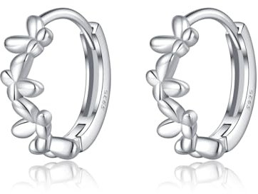 SLUYNZ 925 Sterling Silber Kleine Schmetterling Creolen für Damen - Cluster Huggie Ohrringe (A-Silber)