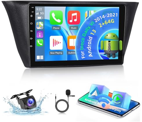 [2+64G] Android 13 Autoradio für Iveco Daily VI 2014-2021 mit Drahtlosem Carplay & Android Auto, 9 Zoll Touchscreen Autoradio mit WiFi GPS Mirror Link DSP FM/RDS Radio SWC+ AHD Rückfahrkamera