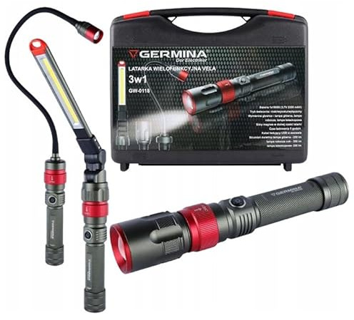 GERMINA DER ELECTRIKER 3 in 1 Multifunctional Flashlight with Flashlight Function, Case, Lights, Zoom + Modes + Magnet