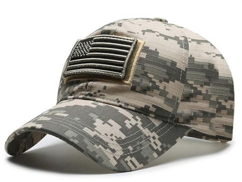 WUODHTW Baseballkappe mit USA-Flagge, Camouflage, Netzstoff, für Herren und Damen, taktischer Operator, Armee, Militär, Sonnenhut, Schießen, Jagd, Grau 1, Einheitsgröße