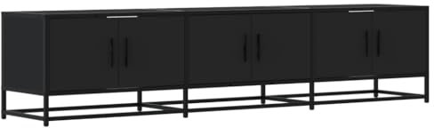 vidaXL Black TV Cabinet Stand - Engineered Wood/Metal Entertainment Centre - Ample Storage Space - Industrial Style Living/Bedroom Unit - 180x35x41 cm - 3 Compartments