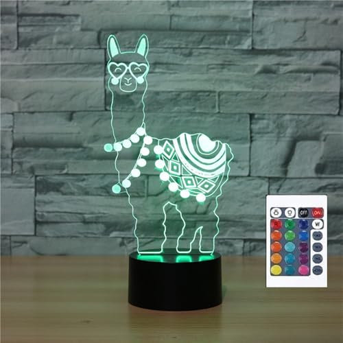 FLRXHK Alpaka 3D-Illusions-Nachtlicht, Touch-Tischlampe mit Fernbedienung, 16 Farben, optisches USB-LED-Nachtlicht für Kinder, Geschenk, Raumdekoration