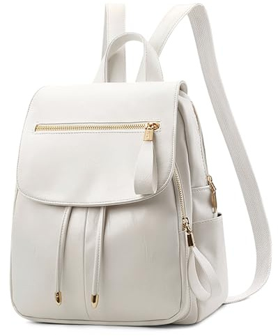 FOLOVEYA Rucksack Damen Klein Elegant Cityrucksack Anti Diebstahl Wasserdicht PU Leder Daypack mit Mehreren Taschen Modern Tagesrucksack für Alltag Arbeit Reisen