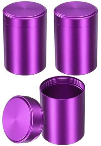 sourcing map 3pcs Portable Storage Jar, Multipurpose Airtight Container Bottle Mini Smell Proof Metal Round Tins with Lid for Spices Purple Tea Candy, Purple