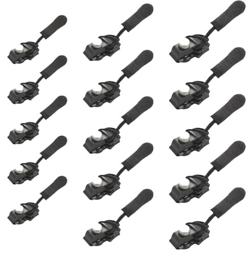 JAWUZ 15 pezzi cursore cerniera ricambio, set di riparazione cerniere in 3 misure, tira zip rimovibile per cerniere, set di riparazione cerniere per giacche, valigie, zaini