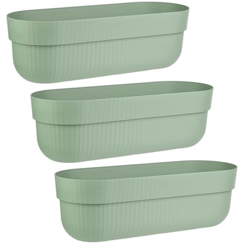 Engelland - 3 x Blumenkasten, Blumentopf, Farbe: Pistazien-Grün, Pflanzkasten mit Wasserspeicher/Drainagesystem und Abstandshalter, 50 cm, PP-Kunststoff, Balkonkasten, länglich, formstabil