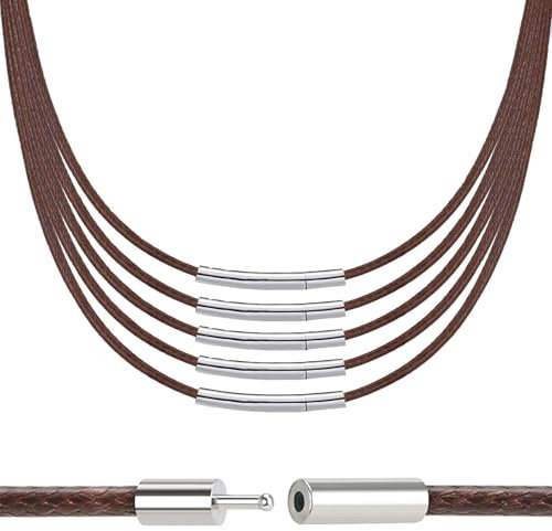 ChAusa 5 Pcs Leather Necklace Cord with Clasp 3mm Width Brown Cord Necklace Length 45/50/55/60/70cm Waterproof Chain for Men Women