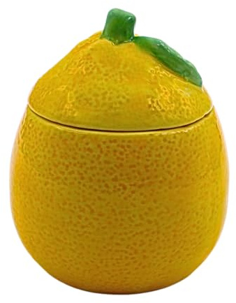 Dekohelden24 Boîte à biscuits, sucrier, boîte d'arômes, boîte à citron, boîte à citron vert, boîte à bonbons, boîte à épices en céramique jaune, L x l x H 10 x 10 x 12 cm.