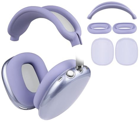 SOULWIT Kit de Protección para AirPods MAX, Cubierta de Diadema + Protector de Funda de TPU + Cubierta de Almohadillas de Silicona, Accesorio Resistente al Sudor,Fácil de Lavar,Antiarañazos - Morado