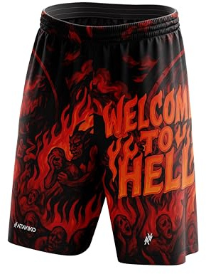 Ataviko Pantaloncino Dante's Inferno Beach Volley Mare, Gym Palestra, Passeggio, Gioco e Tempo Libero, Sport Estivi (IT, Testo, XL, Regular, Regular, Inferno)
