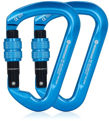 NewDoar 30KN CE-zertifizierter Kletter Karabiner Professioneller Hochbelastbarer D-Schraub Karabiner mit Verriegelungsclip für Felsklettern, Abseilen, Rettung, Bergsteigen und Abseilen