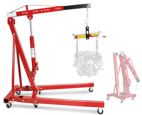 Klappbarer hydraulischer Motorkran mit 6 Rollen und Nivellierer, robuster Garagen-Werkstatt-Hebebühne, 2000 kg Kapazität
