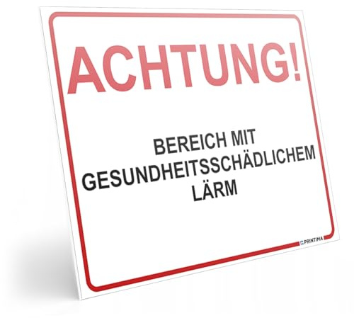 PRINTIMA Warnschild Achtung! Bereich mit gesundheitsschädlichem Lärm 40x30cm – PVC-Sicherheitsschild inkl. Montagedübel – Lärmschutz Hinweis für Industrie, Werkstätten & Baustellen