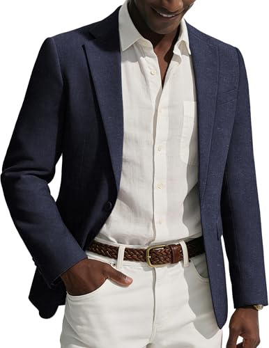 PJ PAUL JONES Sakko - Giacca sportiva da uomo in lino, con colletto a risvolto, Blu mare, XL