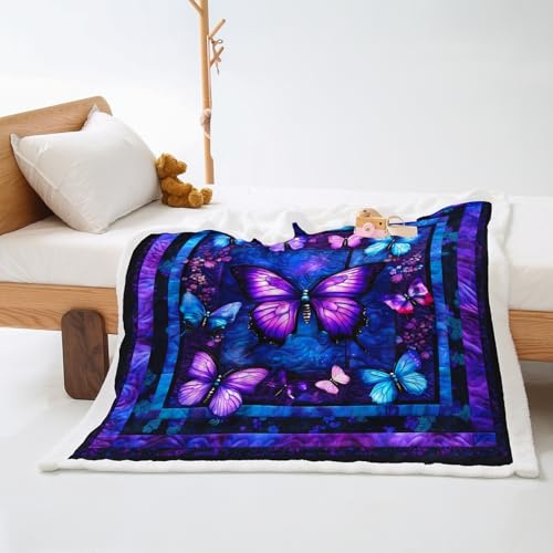 Kuscheldecke Blaue Blume Lila Felldecke Flanell Lammwolle Decke Weich Kuscheldecke Flauschig Blanket Pflegeleicht Flauschige Decke Waschbar Decken Sofadecke Fleecedecke 80x150cm