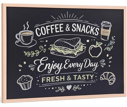 Chalkboard Blackboard Wall Mounted with Oak Colour Frame - Wooden Writing Board for Kitchen, Home, Office, Café, Restaurant, School & Menu Display (60x44cm)