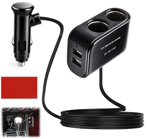 Enchufe Mechero Coche 12V/24V Adaptador Encendedor Cigarrillos 3.1A con Toma Múltiple Cargador Coche 2 Puertos para Camión Autocaravana-Divisor Corriente Coche Vehicular Universal