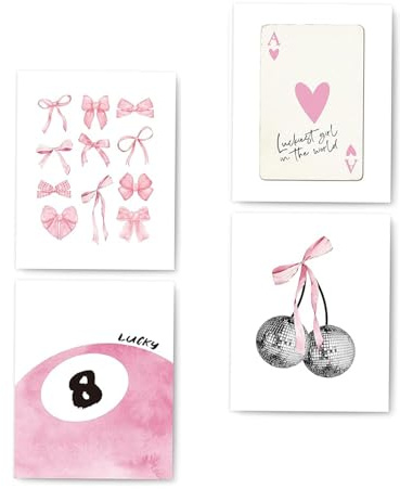 4 Stück Zimmer Poster Aesthetic,Clean Girl Room Decor,25 X 20 CM Ungerahmte Wanddrucke,4 Stile Wandposter,Mit Rosa Motiv Adrette Wandkunstdrucke,Wand Deko Bilder,Aesthetic Room Decor Clean Girl