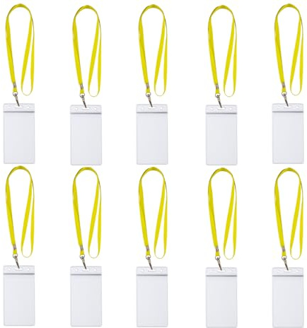 10x Lanyards Schlüsselbänder 1 cm breit mit 10x Ausweishüllen ZIP Kartenhalter flexibel & wasserdicht horizontal/vertikal für 1-2 Ausweise Karten Schutzhülle für Ausweise (10x Gelb Vertikal)