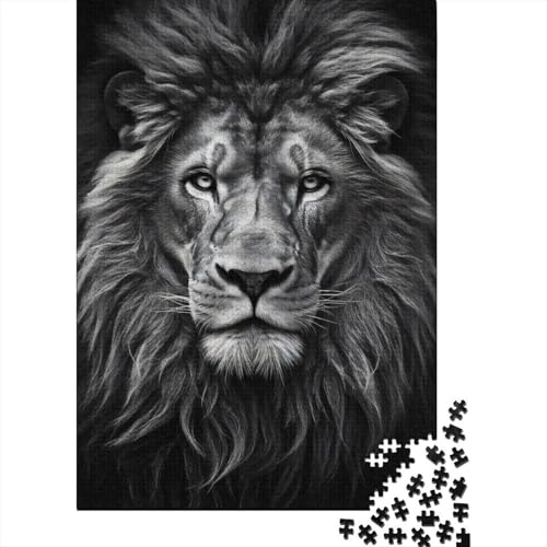Löwe Schwarz Weiß Porträt 1000 Teile Puzzle für Erwachsene Papier Entspannung Wohndekor Geschenk 38x26cm/1000pcs