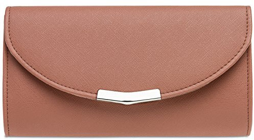 Caspar TA360 elegante Damen Clutch Tasche Abendtasche mit langer Kette, Farbe:altrosa, Größe:One Size