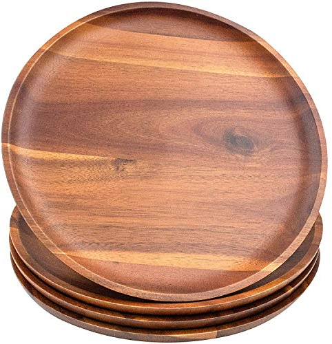 Whitewhale Wooden Round Serving Charger Plates - 11 inch Set of 4