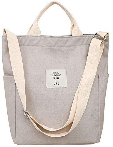 WANYIG Casual Handtasche Damen Chic Schultertasche Canvas Henkeltasche Schulrucksack Groß Umhängetasche Tasche Crossbody Bag Shopper (Grau)