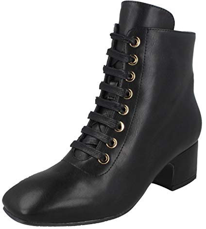Spot On Ladies Lace Up Ankle Boots F51120 - Black Synthetic - UK Size 4 - EU Size 37 - US Size 6