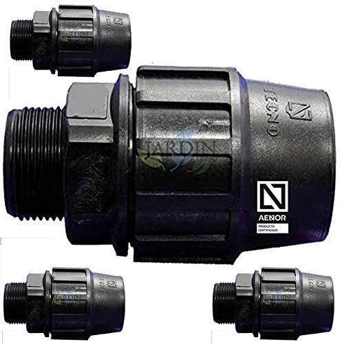 Suinga Pack 4 Enlace Macho Polietileno 32mm x 1 para Tuberia de polietileno 32 mm | Enlace rosca macho 32 Aenor | Conector riego, negro