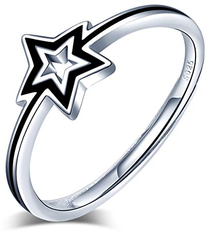 Yumilok Damen-Ring Einstellbar Jahrestag Ring Sterne Pentagramm Partnerringe Fingerring Midi Ring Vertrauensring 925 Sterling Silber für Frauen Mädchen