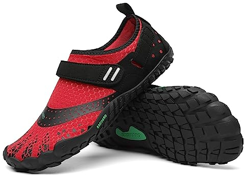 SAGUARO Barfußschuhe Herren Barfuss Schuhe Damen Barfussschuhe Outdoor Zehenschuhe Atmungsaktiv Traillaufschuhe mit Zero-Drop Solhe, Nimble Ⅰ - Barfußschuhe Rot A, Gr.45 EU