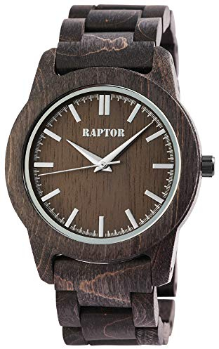 Raptor Herren-Uhr Holzuhr Natur Faltschließe Analog Quarz RA20323 (anthrazit/Ahornholz)