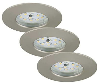 BRILONER Leuchten - LED Einbauleuchten, 3er Set, Deckenlampen dimmbar, je 6,5 Watt, je 570 Lumen, 3.000 Kelvin, IP44, Matt-Nickel, 75x28mm (DxH), 7295-032