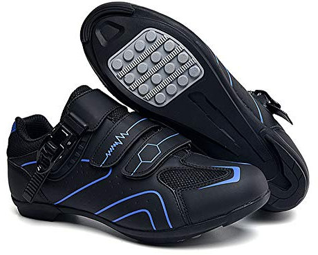 Earnmore rutschfeste Fahrradschuhe, Atmungsaktive Straßen- Und Mountainbike-Schuhe Aus Kohlefaser, Sportschuhe Mit Reflektierenden Streifen (43,Blau)