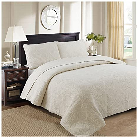 Siunwdiy Patchworkdecke Bedspread 100% Baumwolle Doppelbett Patchwork-Quilts Bettüberwurf Bestickte Dreiteilige Tagesdecke Mehrzweck Decke,Beige,250 * 270cm