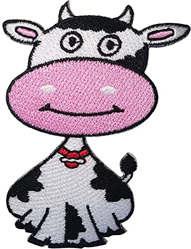 ELLU Kuh-Patch-Eisen-Aufnäher gesticktes Abzeichen Nutztier-Handwerk-Stickerei-Applikation