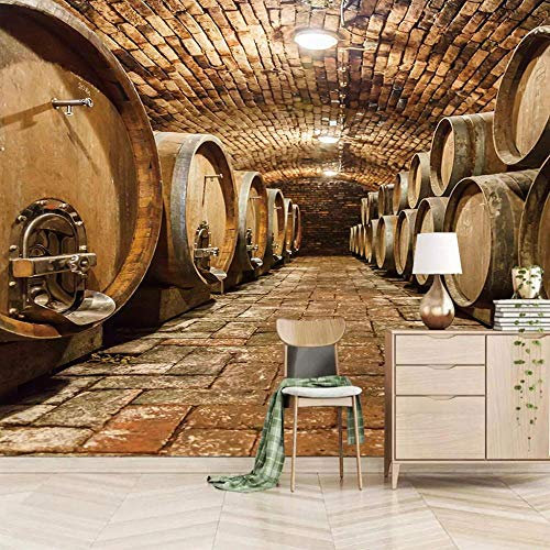 JXMFYY Papier Peint Panoramique 300x210cm Cave À Vin Tonneau En Bois 3D Poster Géant Wallpaper Photo Mural Intissé Autocollant Tableaux Muraux Chambre Salon Décoration