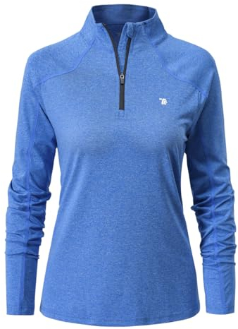 donhobo Damen Sport Shirt Langarm T-Shirt Schnelltrocknend Gym Yoga Fitness Training Laufshirt mit 1/4 Reißverschluss (Dunkelblau, M)