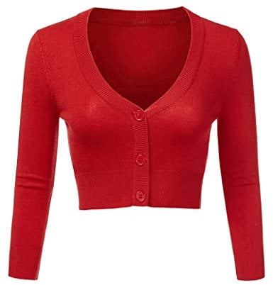 Totatuit Women's Cropped Cardigan V Neck Bolero Shrug Open Front Knitted Buttons Jumper Red Cardigans,L